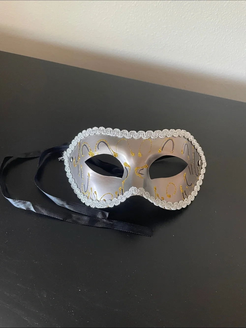 Silver Masquerade Face Mask with Gold Accents